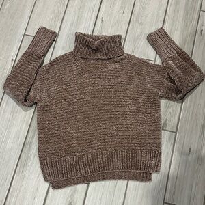Pink Rose Brown Chenille Turtleneck Sweater